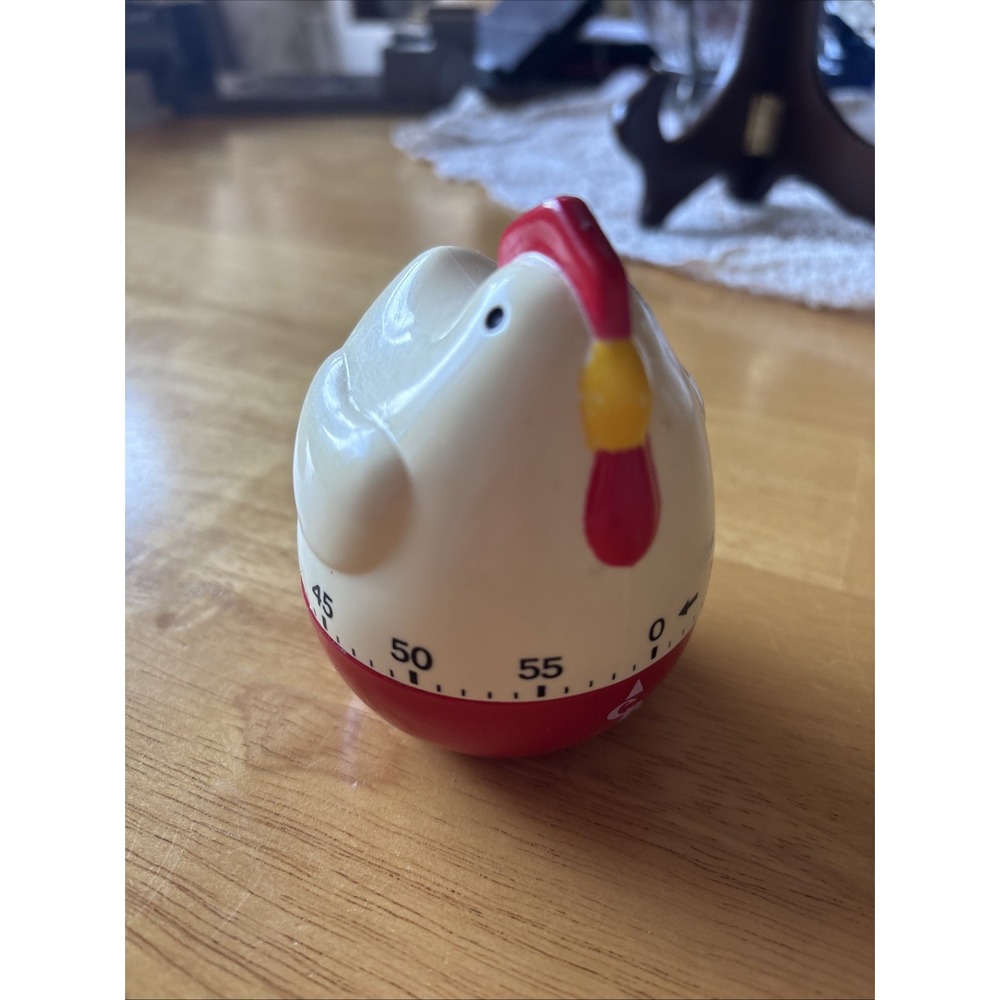 Vintage Chicken Kitchen Timer 60 Min Retro Red White Rooster Timer Works
